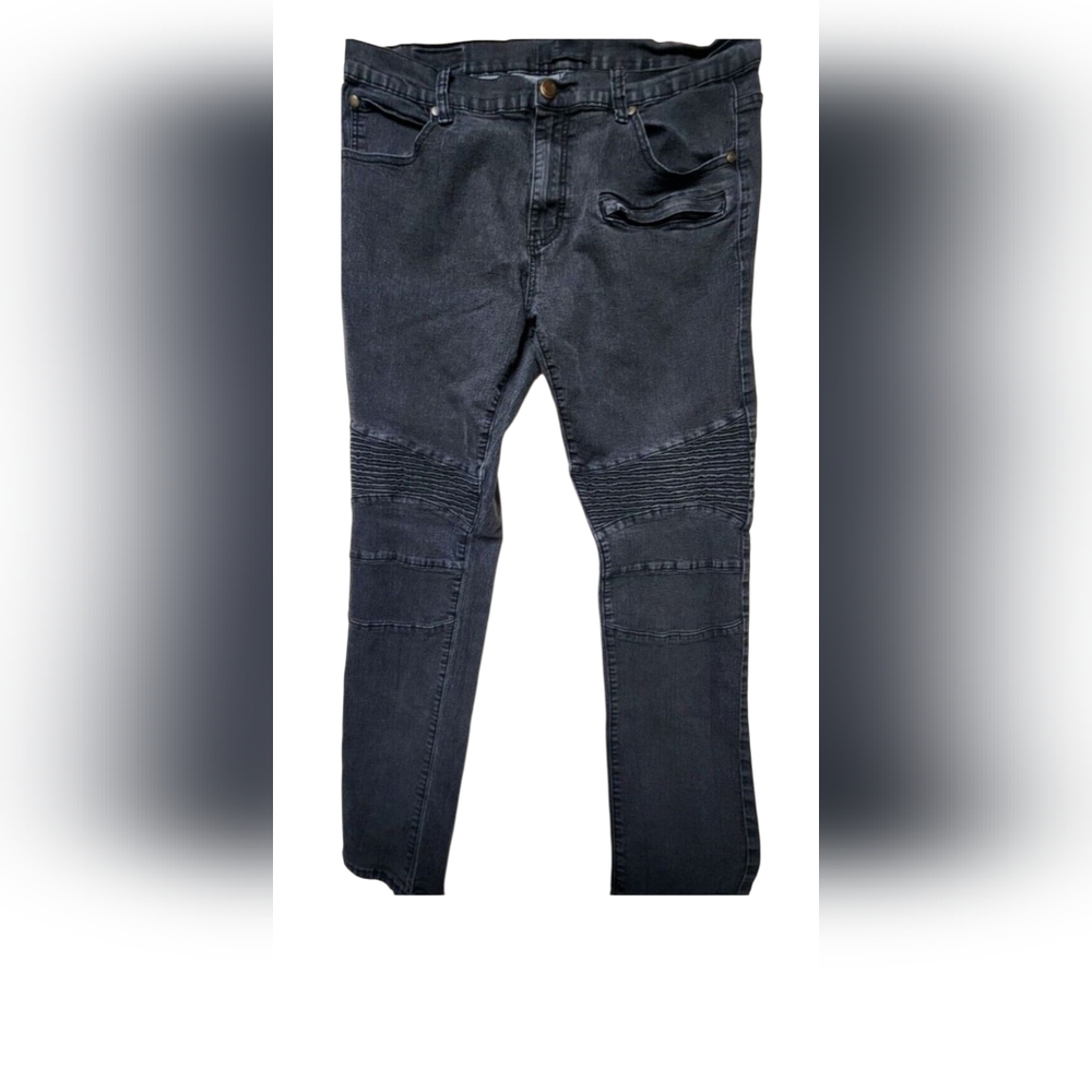 Octagon Relaxed Fit Jeans Men's Waist 38x34 Tapered Ribbed Black Bottom Jeans